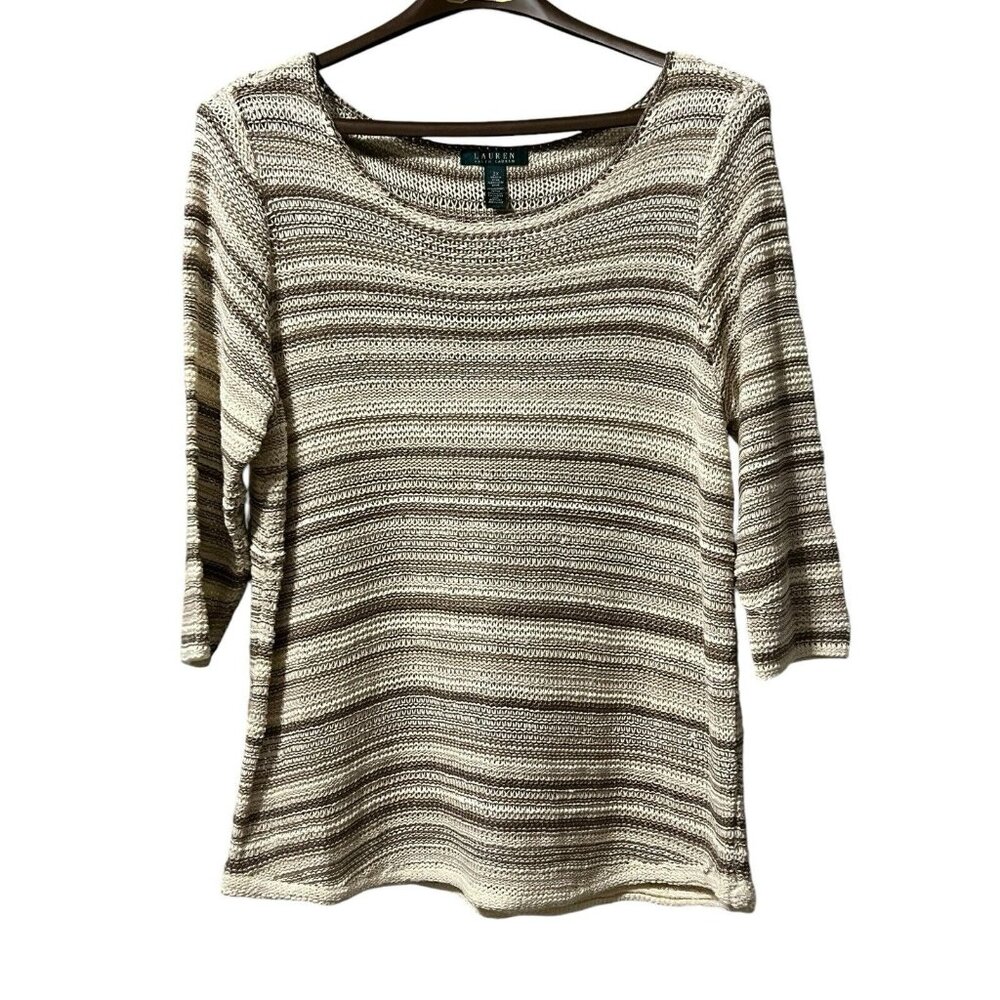 LRL Ralph Lauren Women Pullover Sweater Cream Long Sleeve Boat Neck Size 3x City